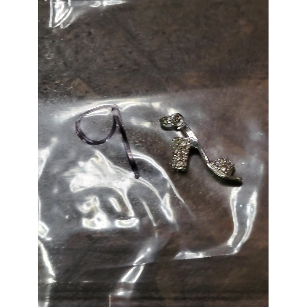 Silver High Heel Stiletto Sandal Charm Pendant Textured Pave Crystal Accent